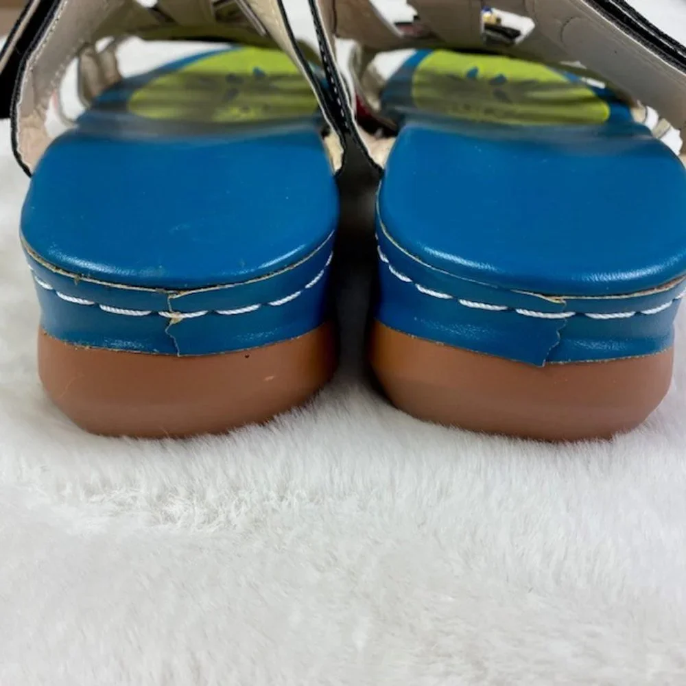 Colorful Hook and Loop‎ Summer Boho Wedge Sandals, size EU 35, US 5